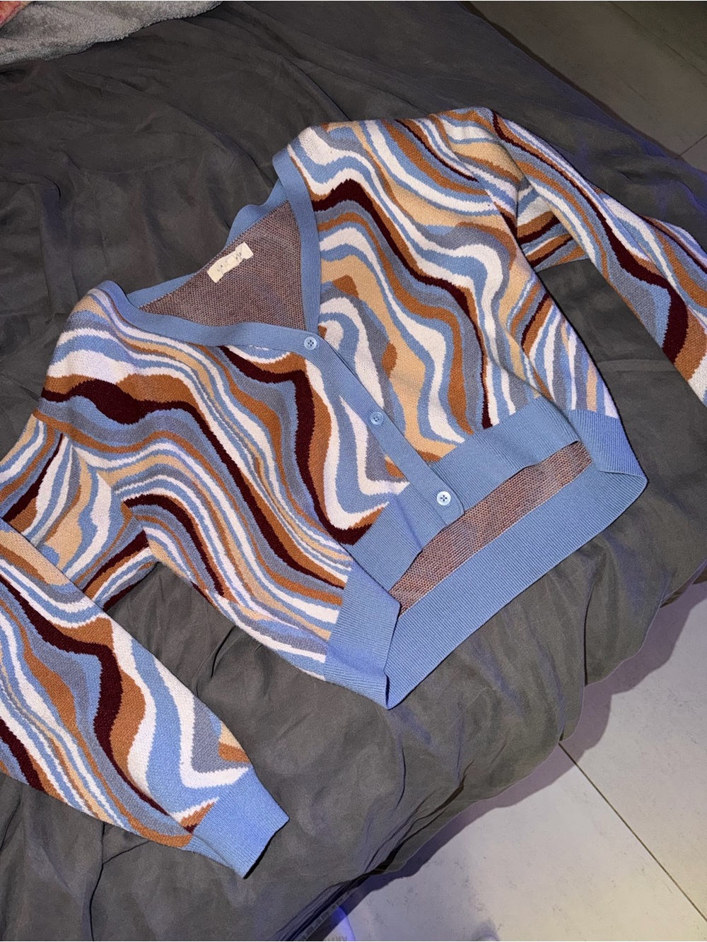 Light Blue Multi-Stripe Cardigan Sweater